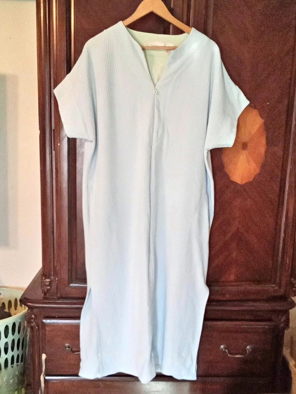Womens Baby Blue Ultimate Essentials Textured Waffle Knit Sleepwear Gown Dress